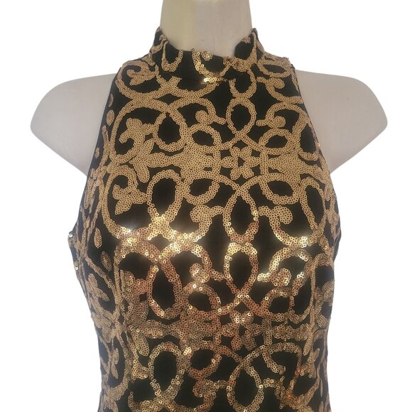 Gianni Bini Black & Gold Sequin‎ Halter Bodycon Dress Size 0 Zippered Party Wear - Picture 2 of 7